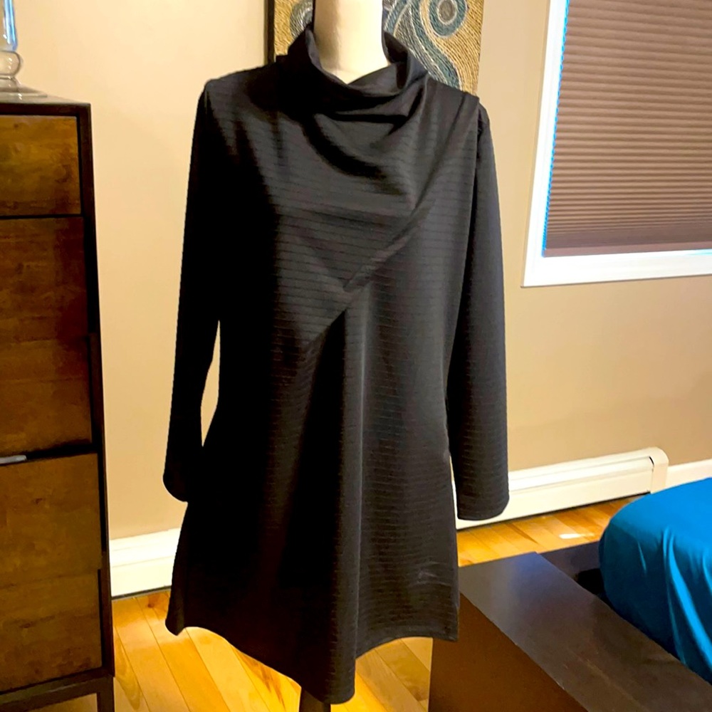 Great quality black ribbed cowl neck dress